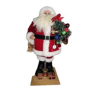 Santa Claus Tall 24" Ceramic Face Hands Christmas Tree Toys Drum Train Wood Base